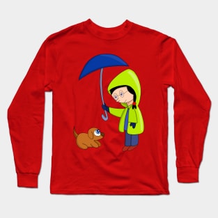 The girl and the dog on a rainy day Long Sleeve T-Shirt